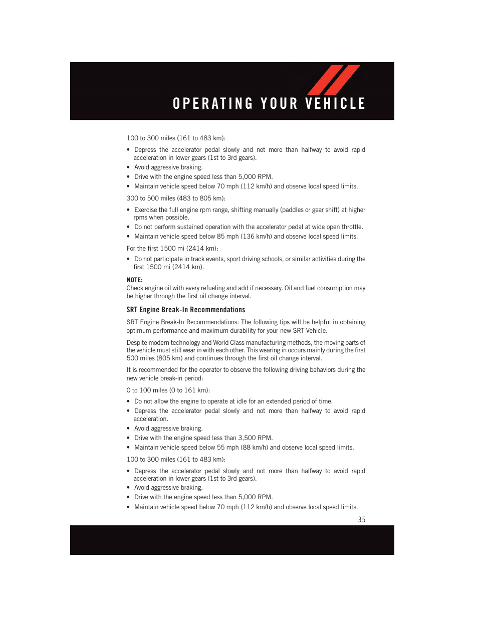 Srt engine break-in recommendations | Dodge 2015 Challenger - User Guide User Manual | Page 37 / 236