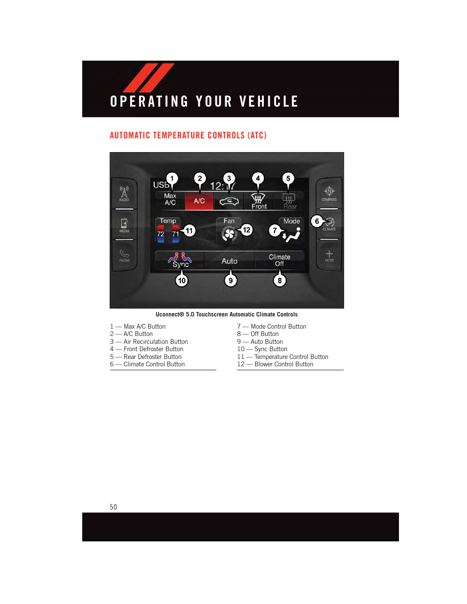 Automatic temperature controls (atc) | Dodge 2015 Challenger - User Guide User Manual | Page 52 / 236