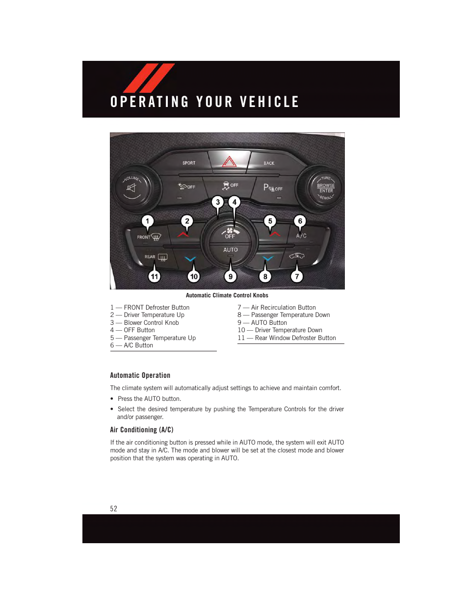 Automatic operation, Air conditioning (a/c) | Dodge 2015 Challenger - User Guide User Manual | Page 54 / 236