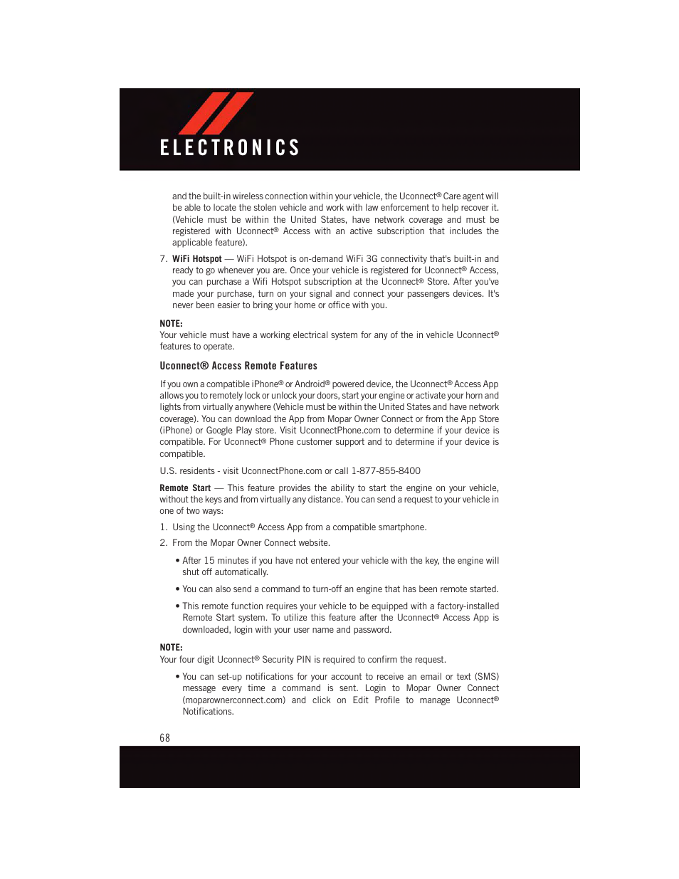 Uconnect® access remote features | Dodge 2015 Challenger - User Guide User Manual | Page 70 / 236