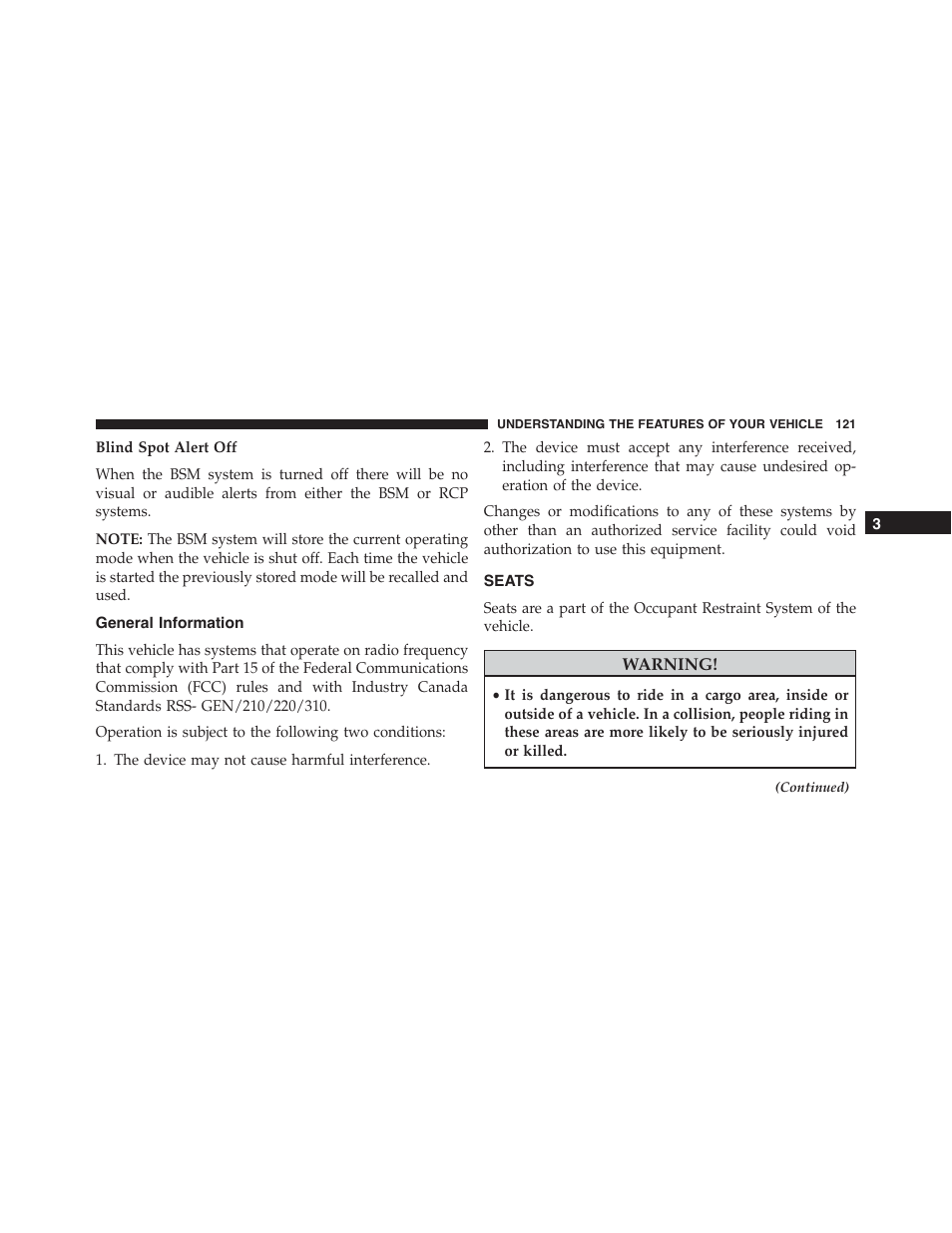 General information, Seats | Dodge 2015 Challenger-SRT - Owner Manual User Manual | Page 123 / 579