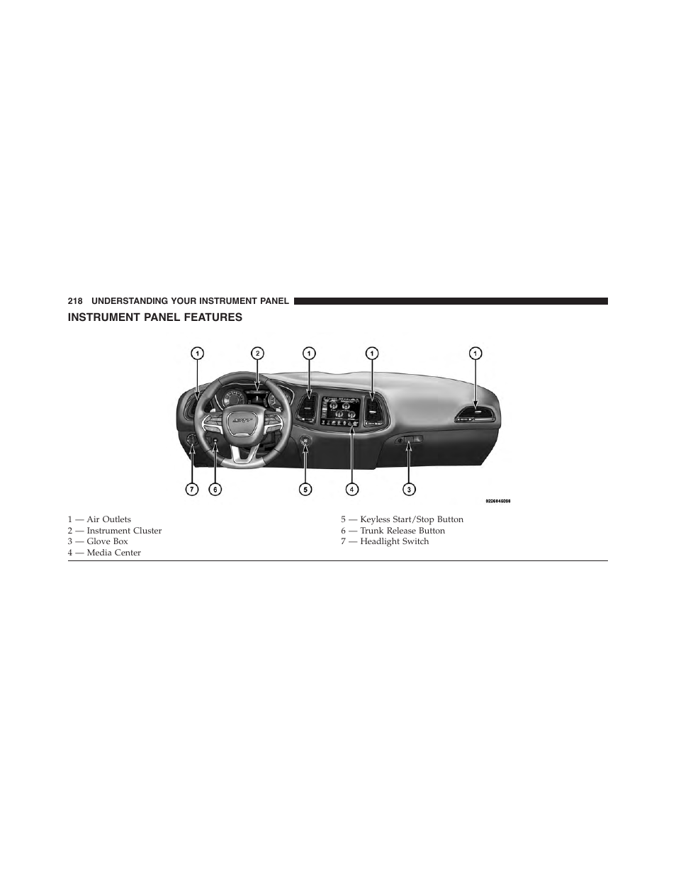 Instrument panel features | Dodge 2015 Challenger-SRT - Owner Manual User Manual | Page 220 / 579