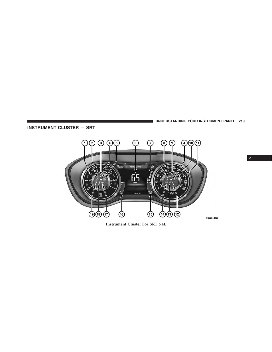 Instrument cluster — srt | Dodge 2015 Challenger-SRT - Owner Manual User Manual | Page 221 / 579