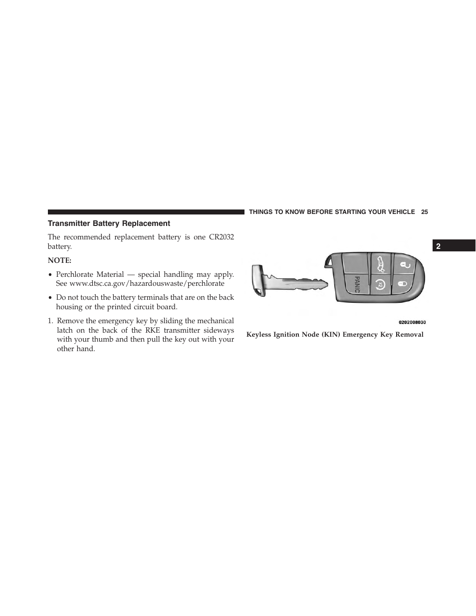 Transmitter battery replacement | Dodge 2015 Challenger-SRT - Owner Manual User Manual | Page 27 / 579