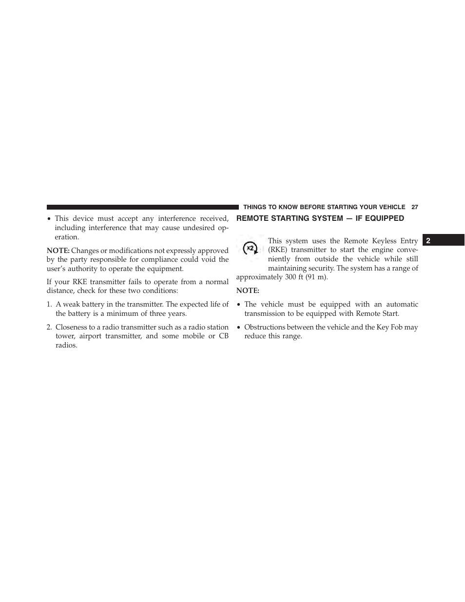 Remote starting system — if equipped, Remote starting system, If equipped | Dodge 2015 Challenger-SRT - Owner Manual User Manual | Page 29 / 579