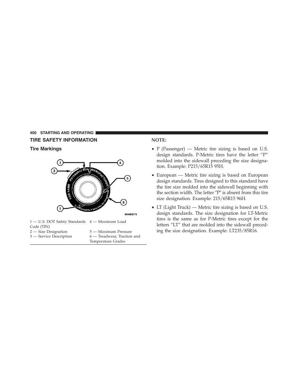 Tire safety information, Tire markings | Dodge 2015 Challenger-SRT - Owner Manual User Manual | Page 402 / 579