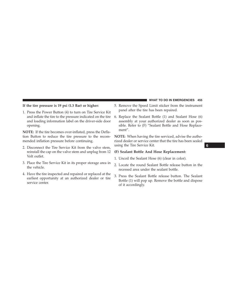 F) sealant bottle and hose replacement | Dodge 2015 Challenger-SRT - Owner Manual User Manual | Page 457 / 579