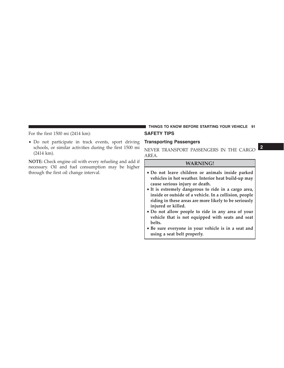Safety tips, Transporting passengers | Dodge 2015 Challenger-SRT - Owner Manual User Manual | Page 93 / 579