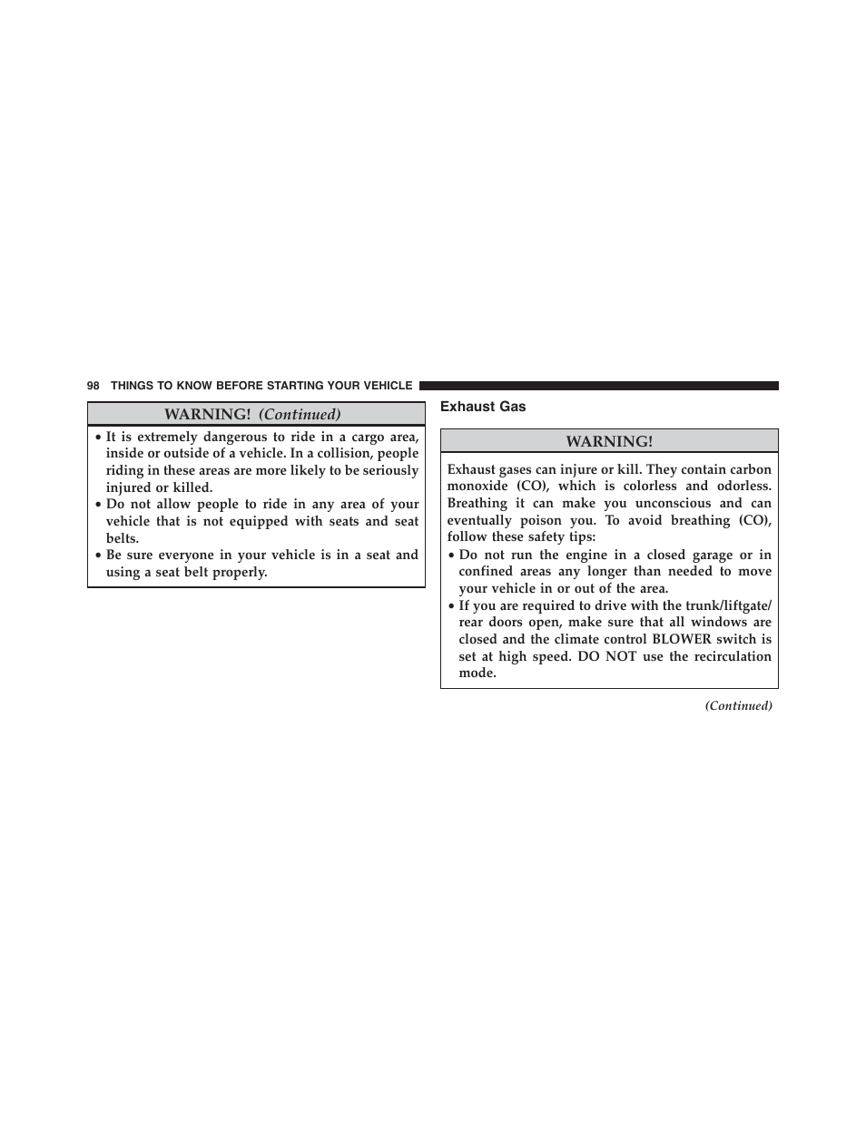 Exhaust gas | Dodge 2015 Charger - Owner Manual User Manual | Page 100 / 638