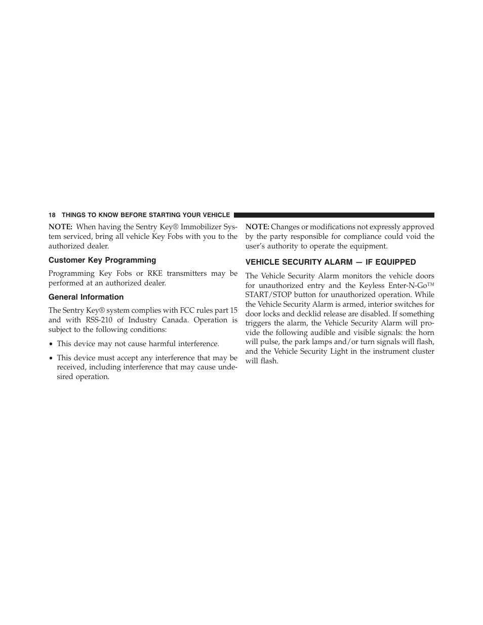 Customer key programming, General information, Vehicle security alarm — if equipped | Dodge 2015 Charger - Owner Manual User Manual | Page 20 / 638