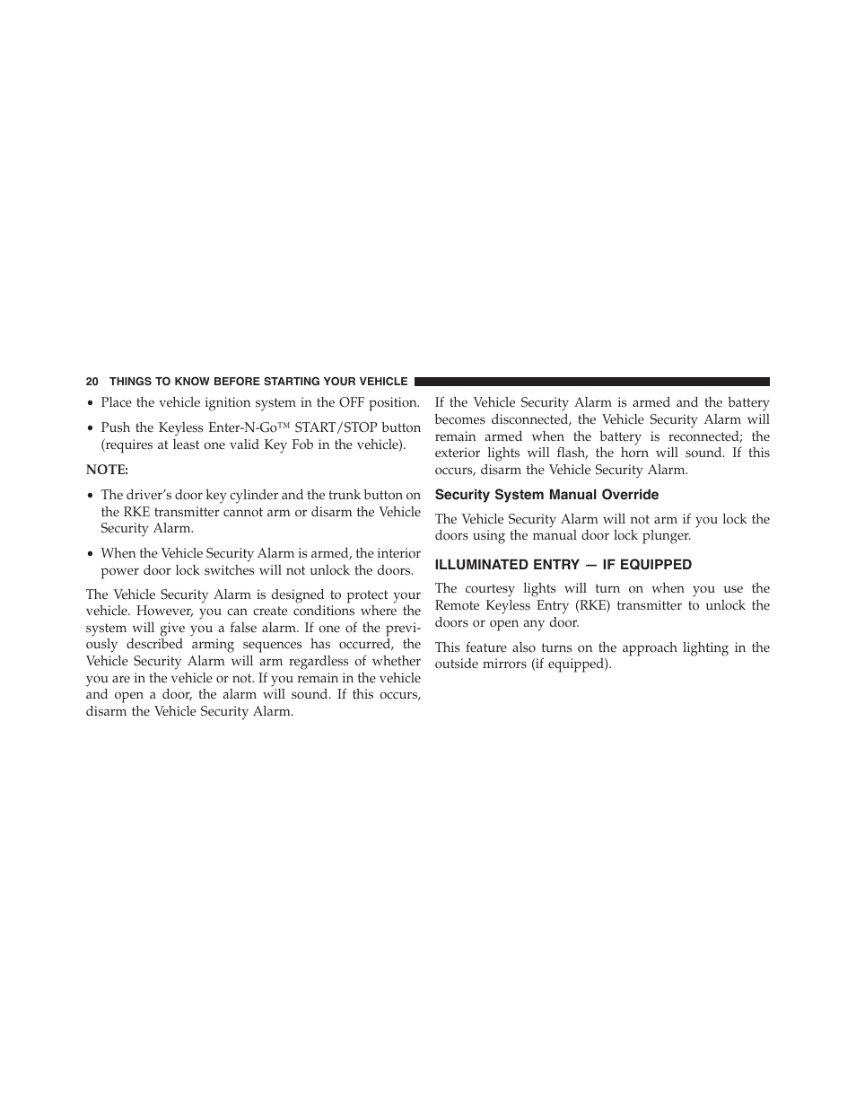 Security system manual override, Illuminated entry — if equipped | Dodge 2015 Charger - Owner Manual User Manual | Page 22 / 638