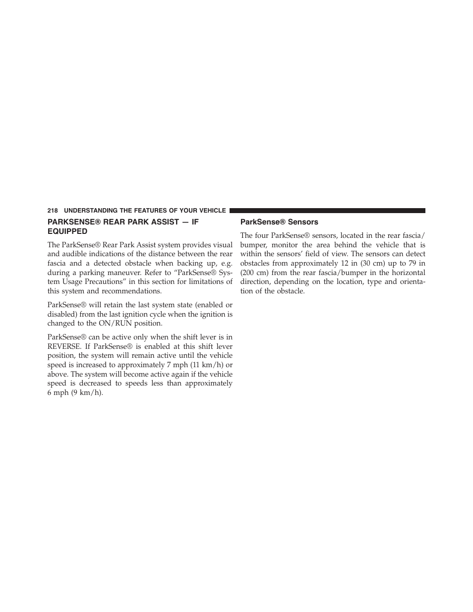 Parksense® rear park assist — if equipped, Parksense® sensors, Parksense® rear park assist — if | Equipped | Dodge 2015 Charger - Owner Manual User Manual | Page 220 / 638