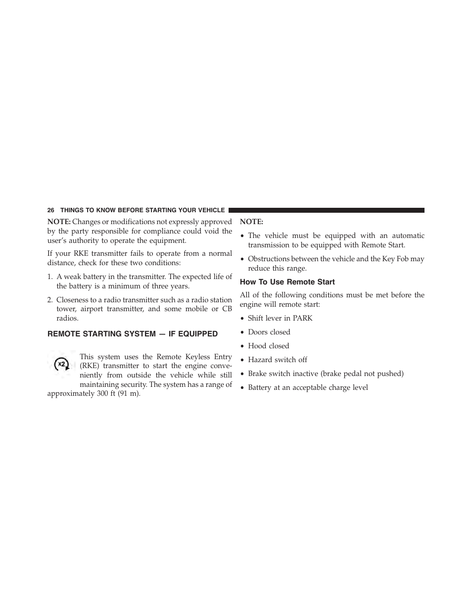 Remote starting system — if equipped, How to use remote start | Dodge 2015 Charger - Owner Manual User Manual | Page 28 / 638