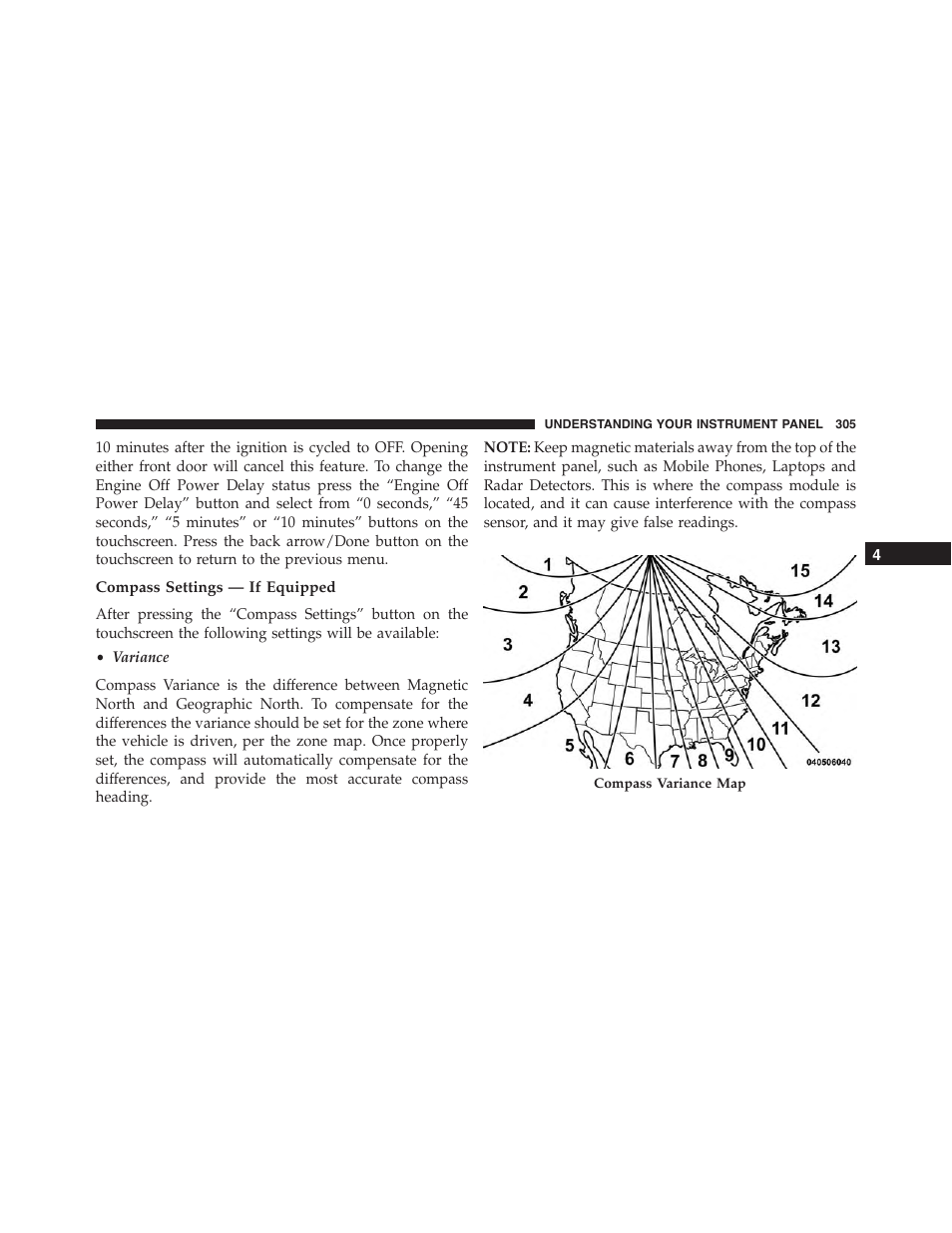 Compass settings — if equipped | Dodge 2015 Charger - Owner Manual User Manual | Page 307 / 638