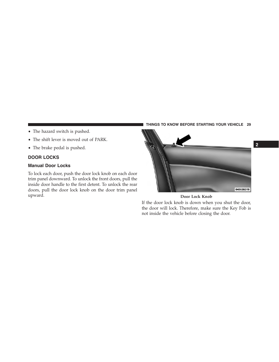 Door locks, Manual door locks | Dodge 2015 Charger - Owner Manual User Manual | Page 31 / 638