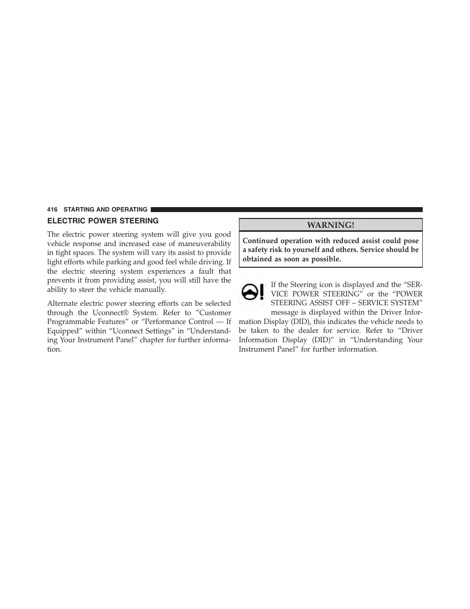 Electric power steering | Dodge 2015 Charger - Owner Manual User Manual | Page 418 / 638