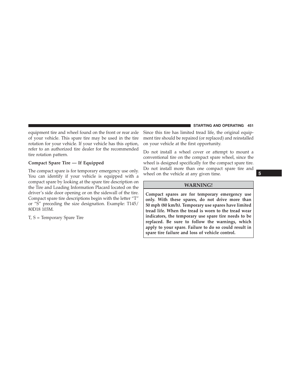 Compact spare tire — if equipped | Dodge 2015 Charger - Owner Manual User Manual | Page 453 / 638