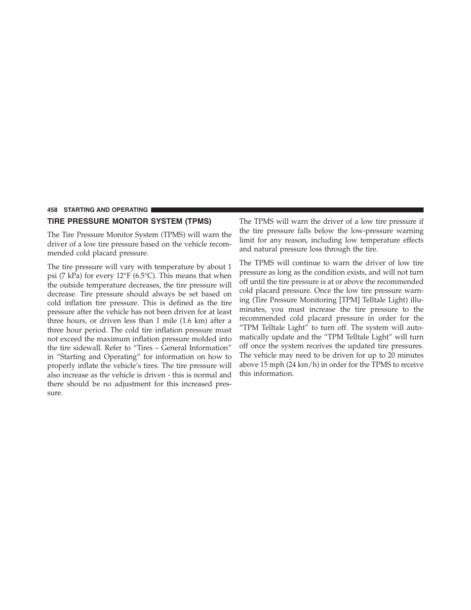 Tire pressure monitor system (tpms) | Dodge 2015 Charger - Owner Manual User Manual | Page 460 / 638