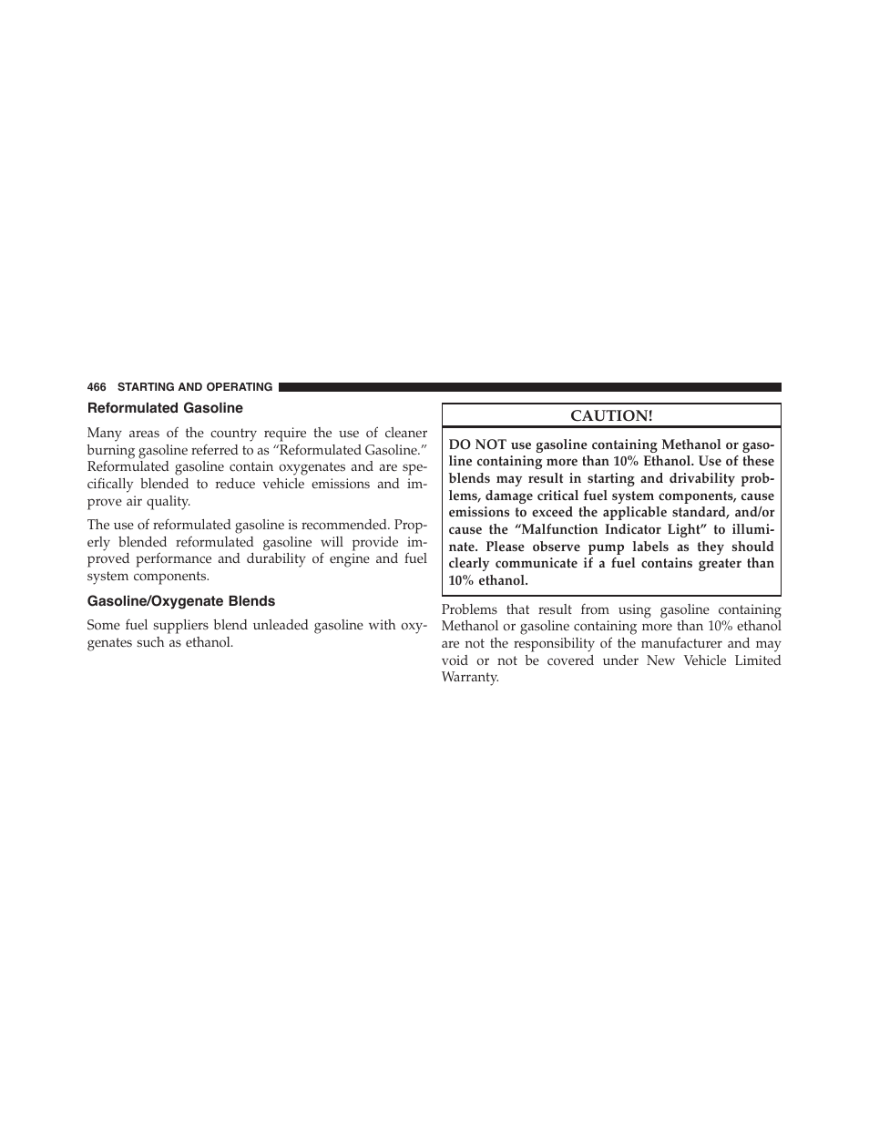 Reformulated gasoline, Gasoline/oxygenate blends | Dodge 2015 Charger - Owner Manual User Manual | Page 468 / 638