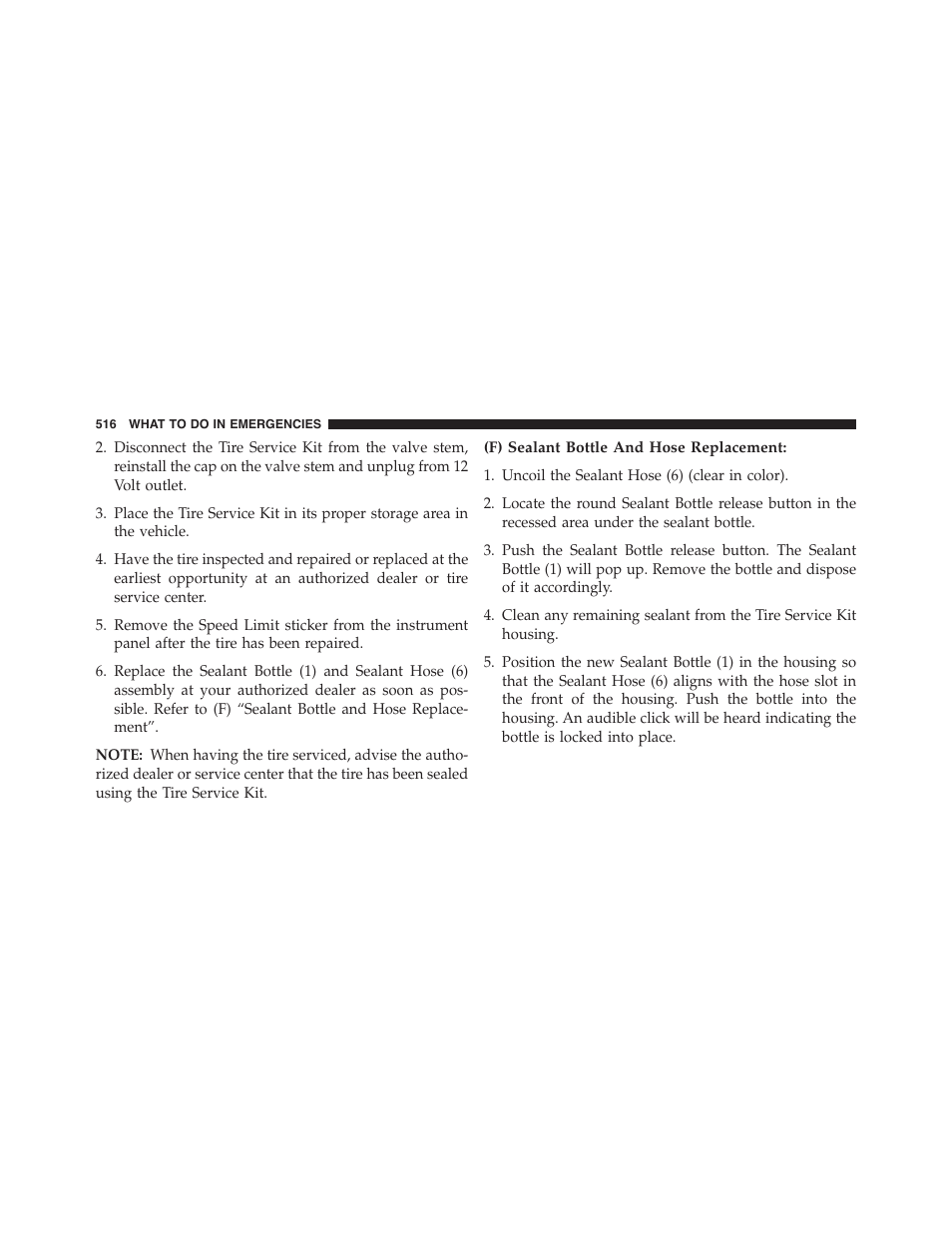 F) sealant bottle and hose replacement | Dodge 2015 Charger - Owner Manual User Manual | Page 518 / 638