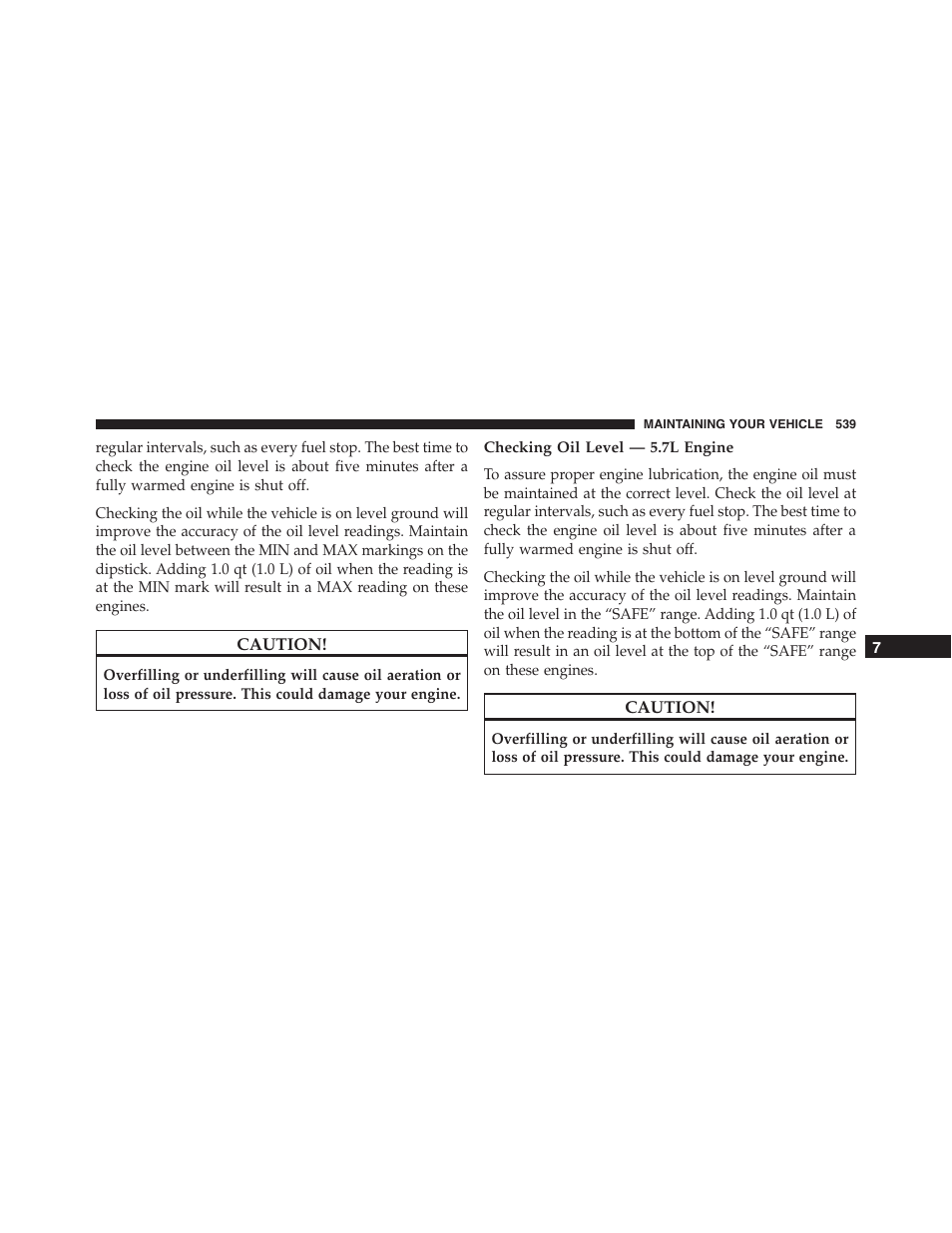 Checking oil level — 5.7l engine | Dodge 2015 Charger - Owner Manual User Manual | Page 541 / 638