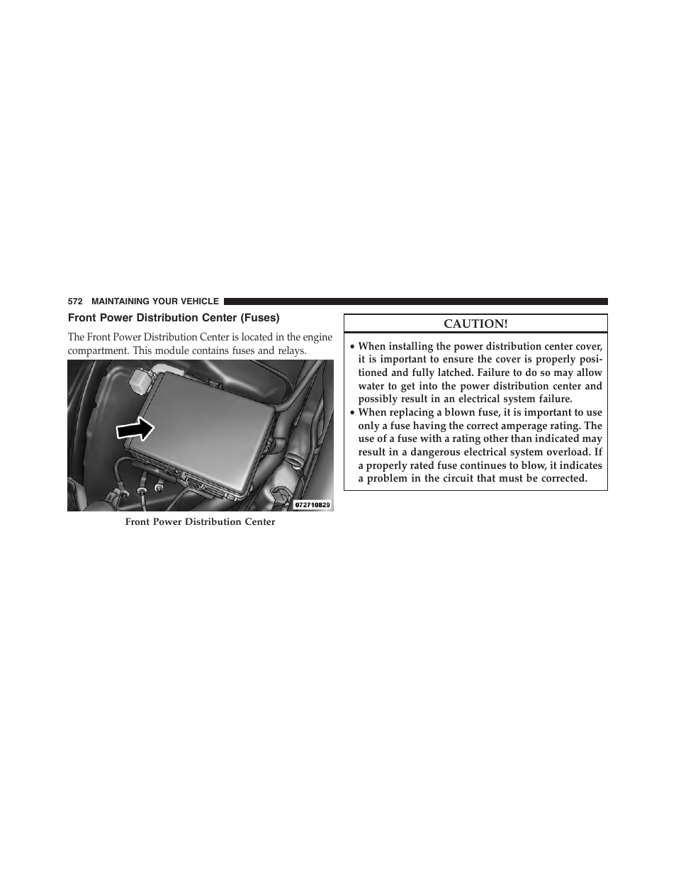 Front power distribution center (fuses) | Dodge 2015 Charger - Owner Manual User Manual | Page 574 / 638