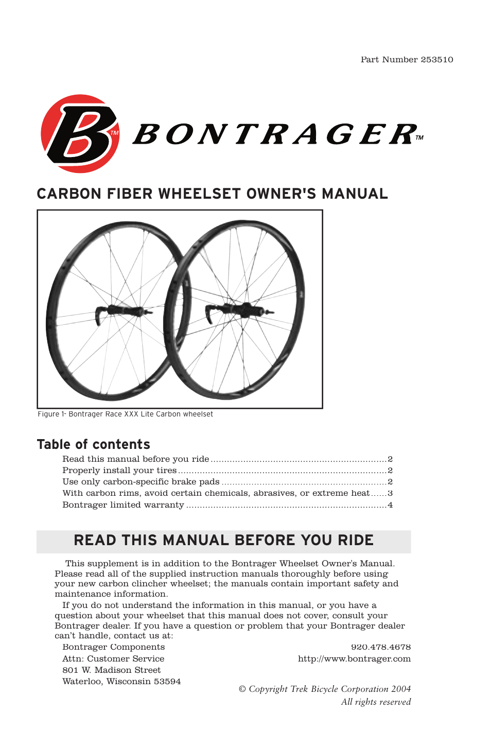 Bontrager Wheelset User Manual | 4 pages