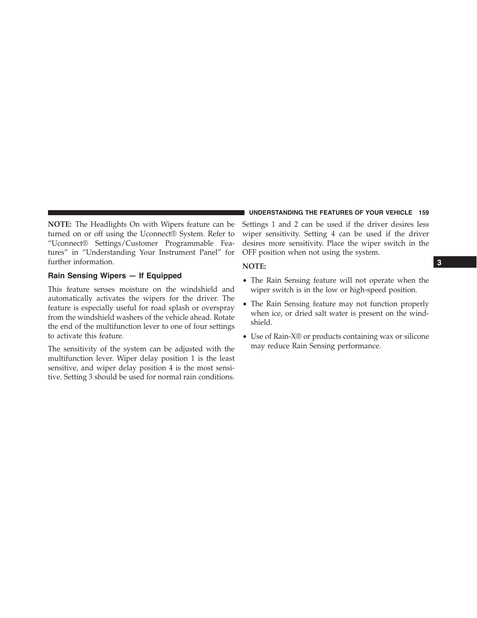 Rain sensing wipers — if equipped | Dodge 2015 Charger-SRT - Owner Manual User Manual | Page 161 / 595