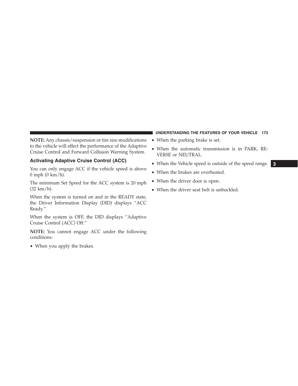 Activating adaptive cruise control (acc) | Dodge 2015 Charger-SRT - Owner Manual User Manual | Page 175 / 595
