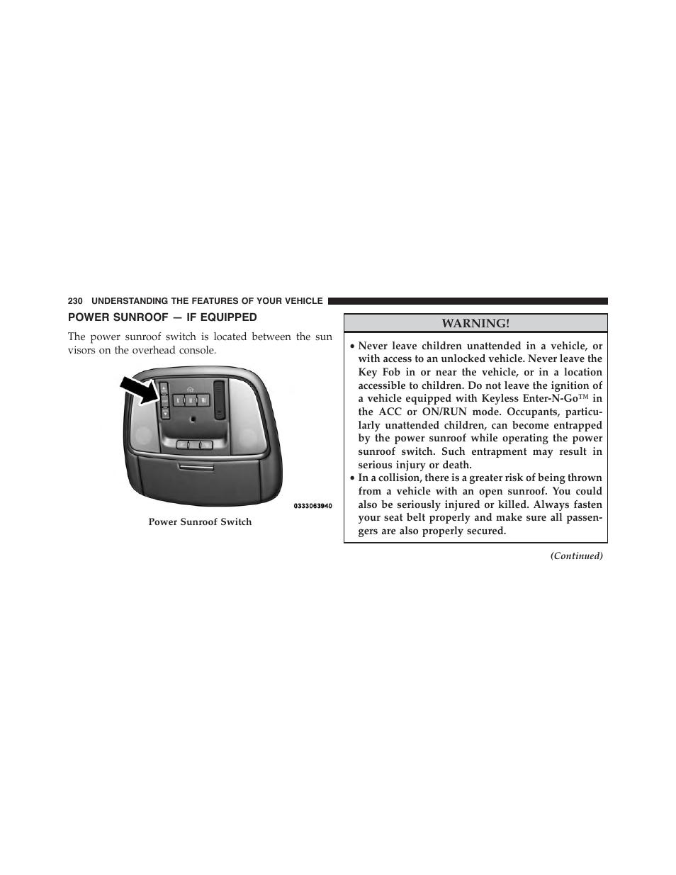 Power sunroof — if equipped | Dodge 2015 Charger-SRT - Owner Manual User Manual | Page 232 / 595