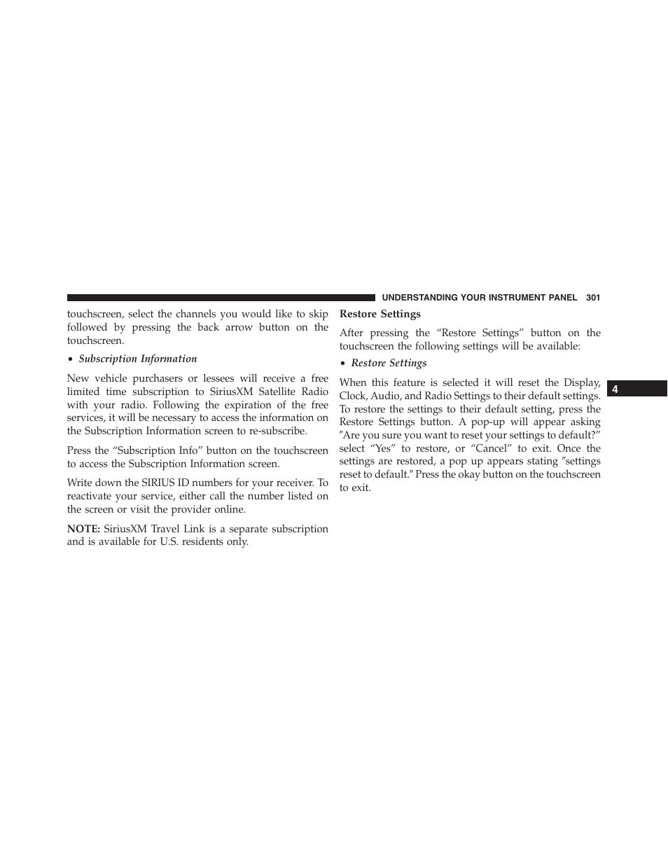 Restore settings | Dodge 2015 Charger-SRT - Owner Manual User Manual | Page 303 / 595