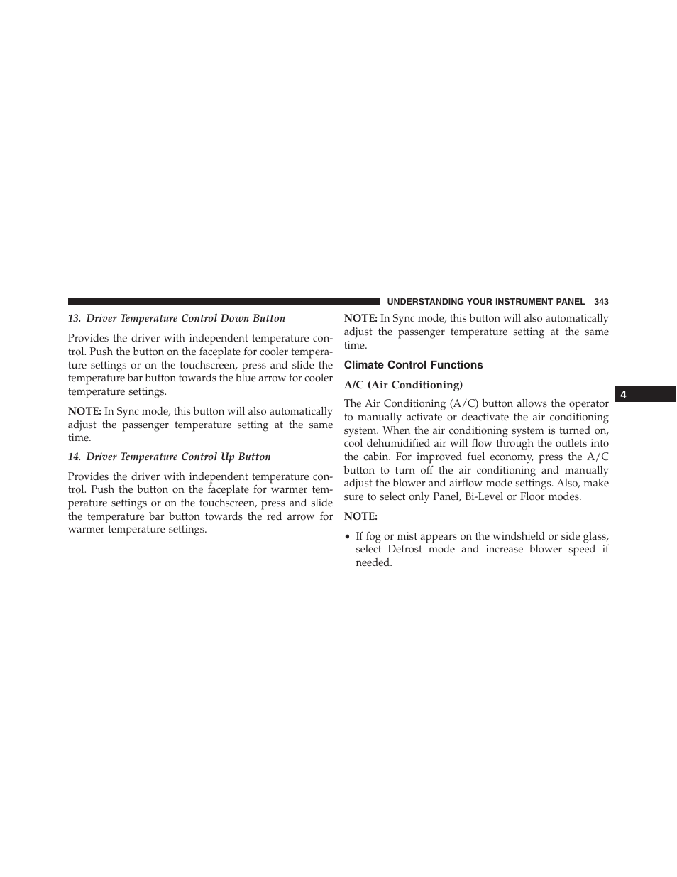 Climate control functions, A/c (air conditioning) | Dodge 2015 Charger-SRT - Owner Manual User Manual | Page 345 / 595