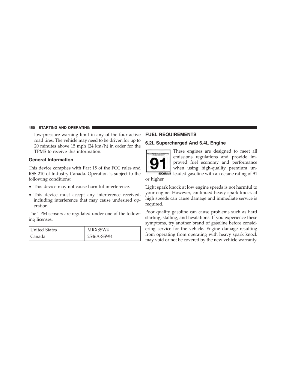 General information, Fuel requirements, 2l supercharged and 6.4l engine | Dodge 2015 Charger-SRT - Owner Manual User Manual | Page 452 / 595