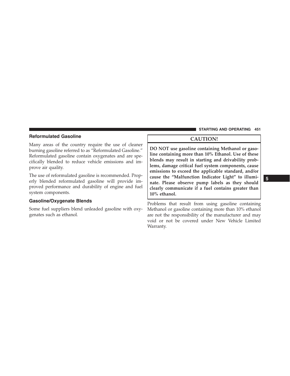 Reformulated gasoline, Gasoline/oxygenate blends | Dodge 2015 Charger-SRT - Owner Manual User Manual | Page 453 / 595