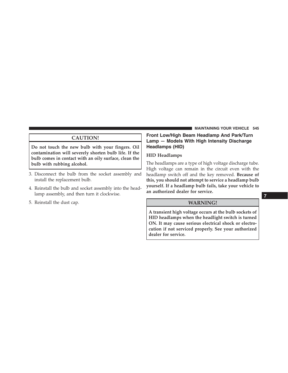 Hid headlamps, Front low/high beam headlamp and park/turn, Lamp — models with high intensity discharge | Headlamps (hid) | Dodge 2015 Charger-SRT - Owner Manual User Manual | Page 547 / 595