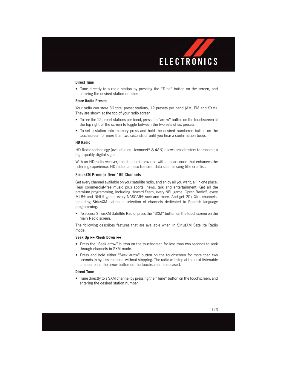 Siriusxm premier over 160 channels | Dodge 2015 Charger-SRT - User Guide User Manual | Page 125 / 244