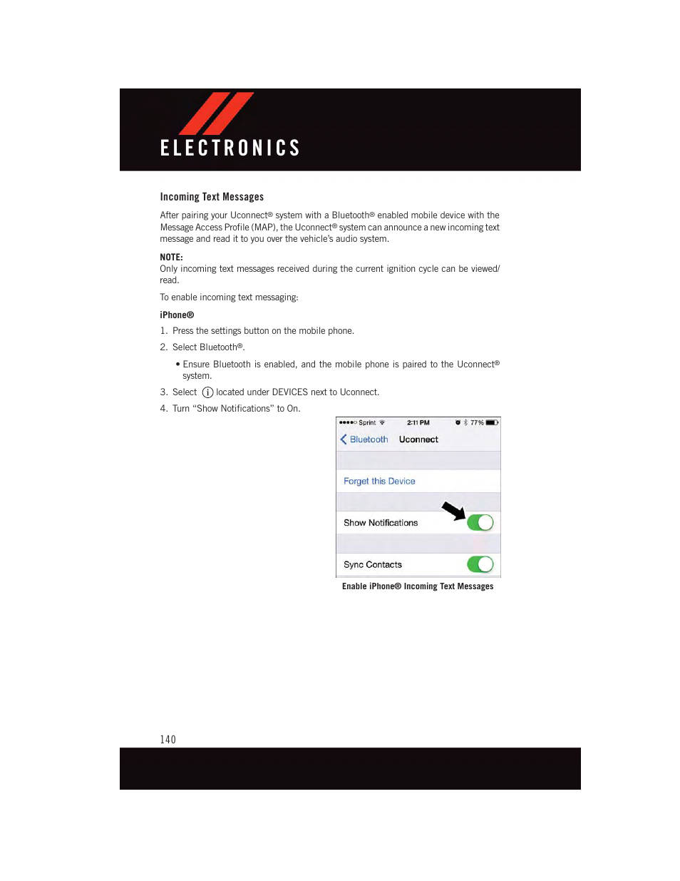 Incoming text messages | Dodge 2015 Charger-SRT - User Guide User Manual | Page 142 / 244