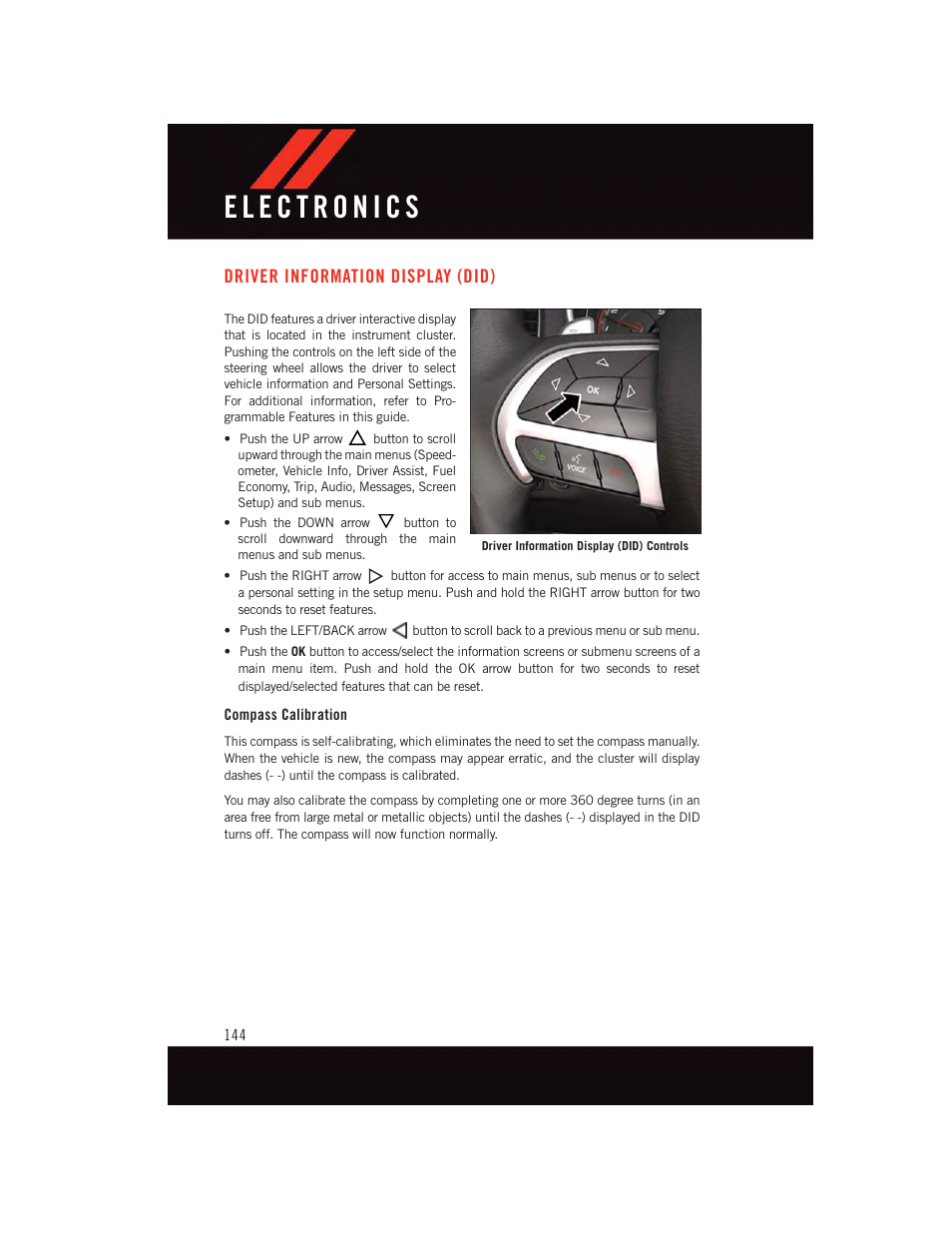 Driver information display (did), Compass calibration | Dodge 2015 Charger-SRT - User Guide User Manual | Page 146 / 244