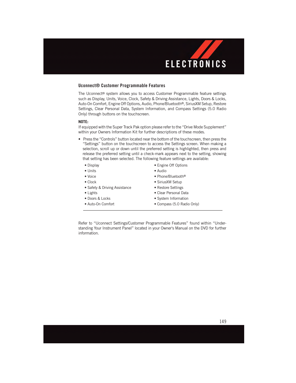 Uconnect® customer programmable features | Dodge 2015 Charger-SRT - User Guide User Manual | Page 151 / 244