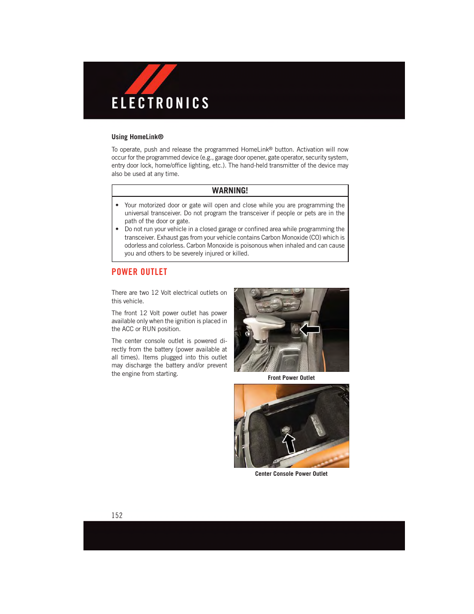 Power outlet | Dodge 2015 Charger-SRT - User Guide User Manual | Page 154 / 244