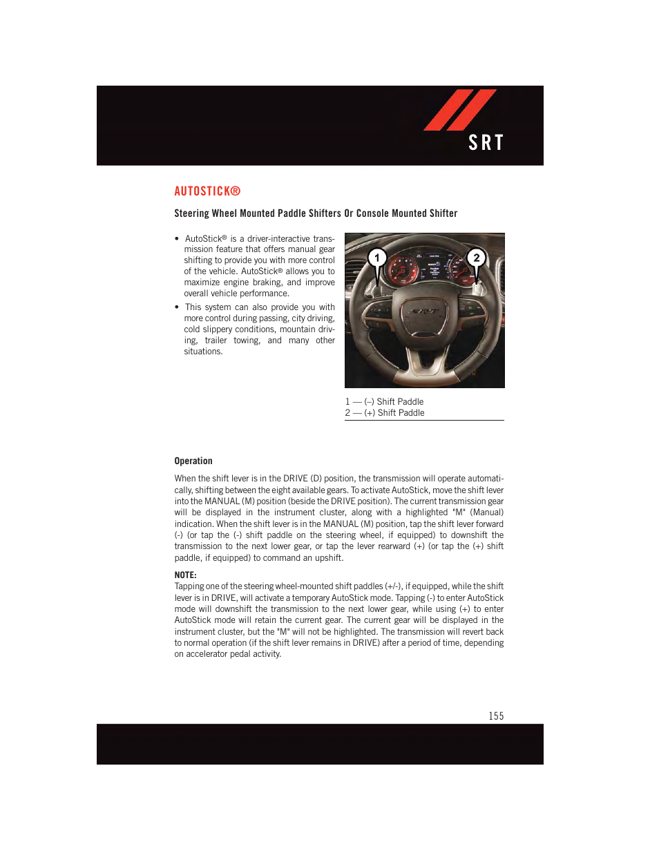 Autostick, S r t | Dodge 2015 Charger-SRT - User Guide User Manual | Page 157 / 244