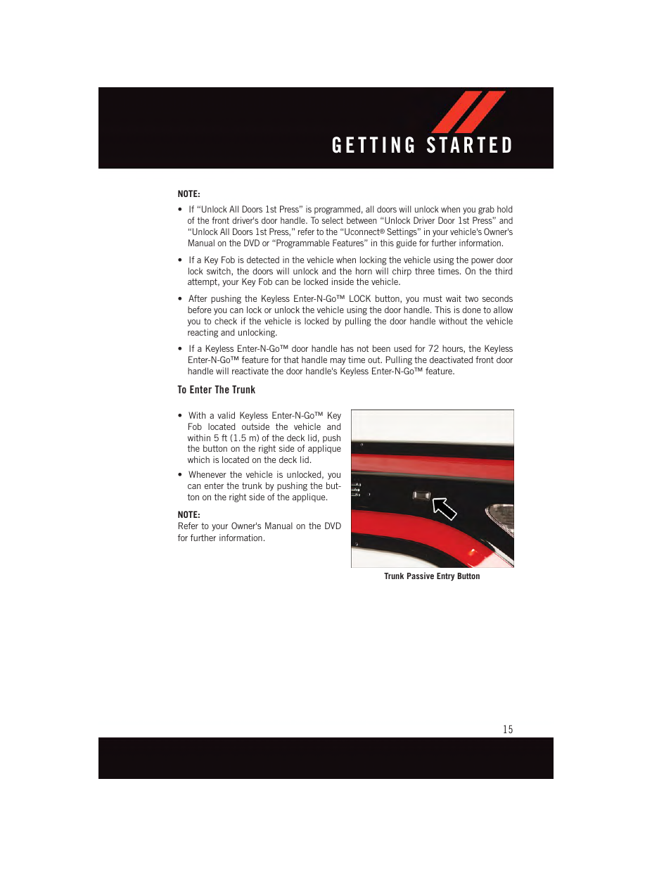 To enter the trunk | Dodge 2015 Charger-SRT - User Guide User Manual | Page 17 / 244