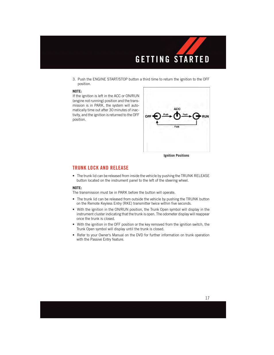 Trunk lock and release | Dodge 2015 Charger-SRT - User Guide User Manual | Page 19 / 244