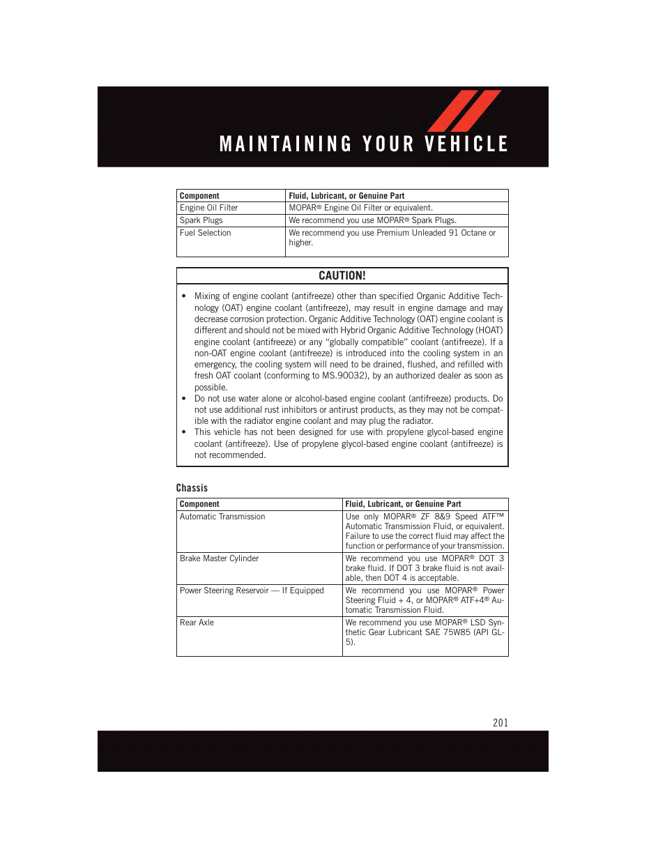 Chassis, Caution | Dodge 2015 Charger-SRT - User Guide User Manual | Page 203 / 244