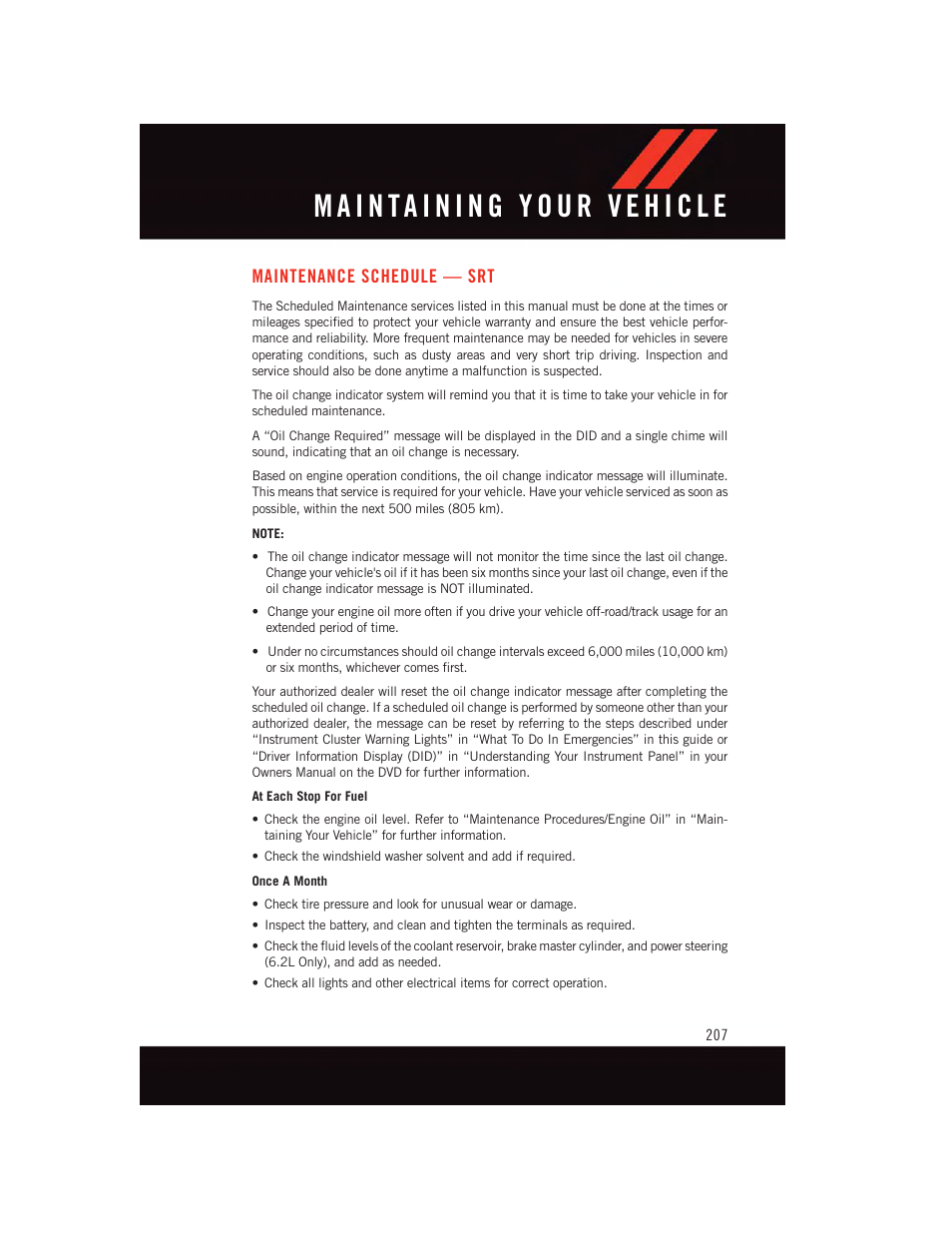 Maintenance schedule — srt, Maintenance schedule | Dodge 2015 Charger-SRT - User Guide User Manual | Page 209 / 244