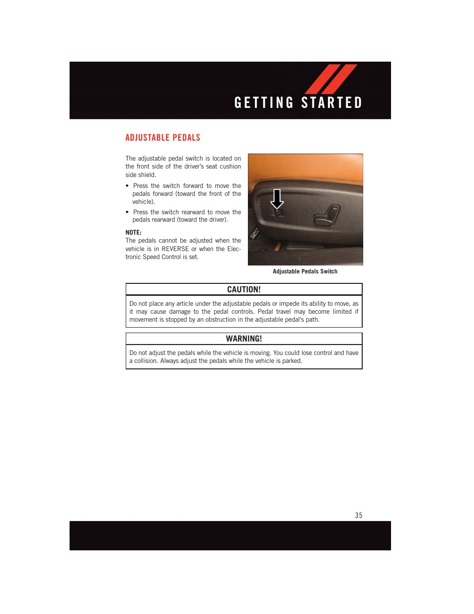 Adjustable pedals | Dodge 2015 Charger-SRT - User Guide User Manual | Page 37 / 244