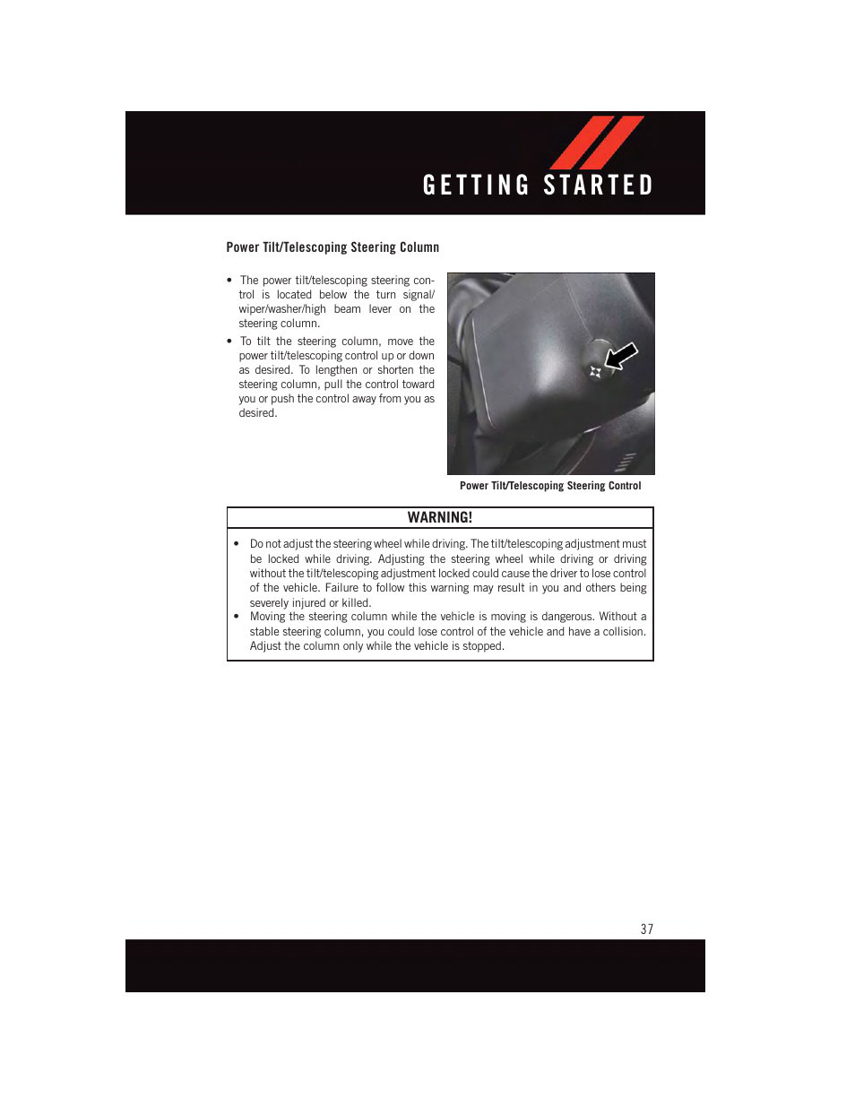 Power tilt/telescoping steering column | Dodge 2015 Charger-SRT - User Guide User Manual | Page 39 / 244