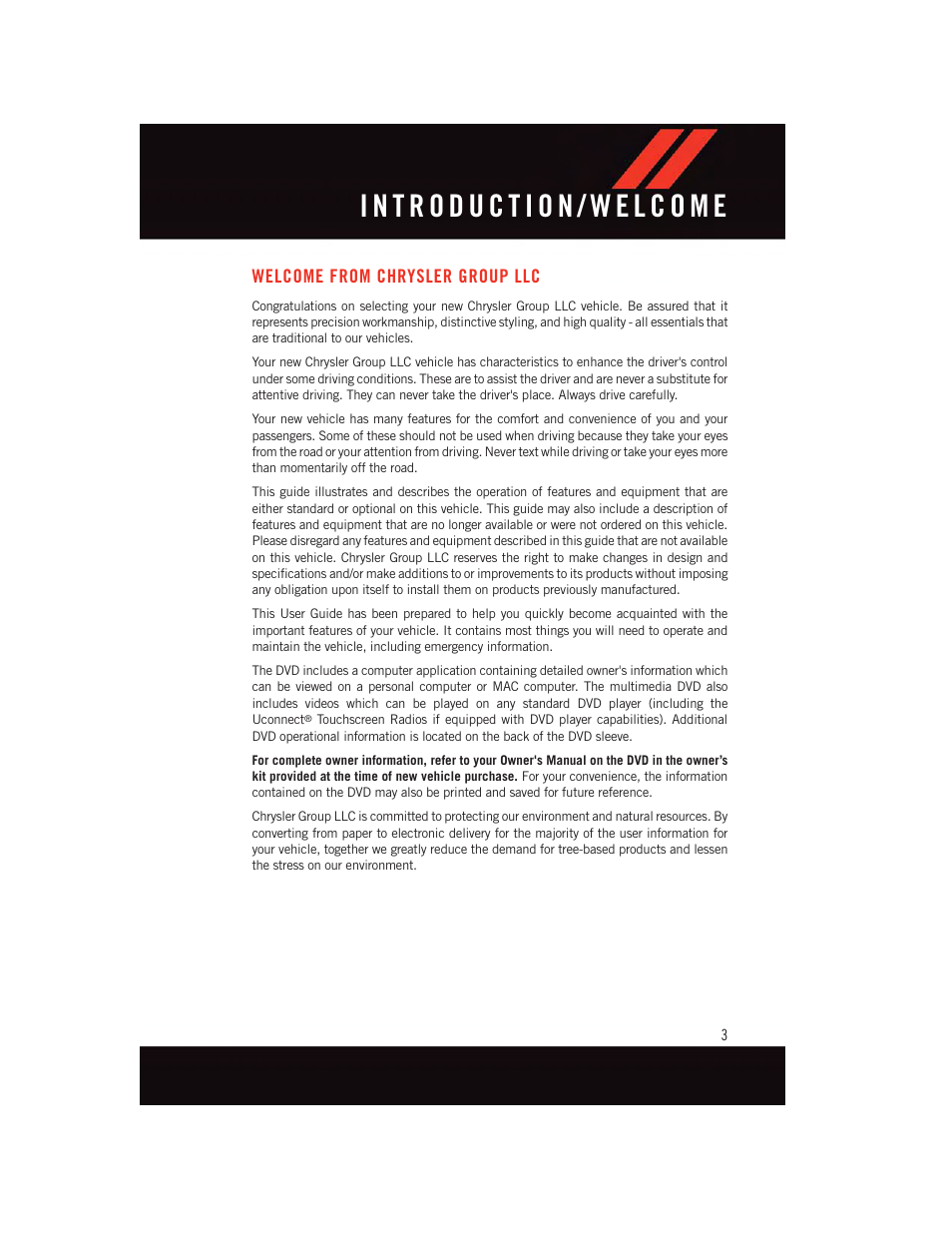 Introduction/ welcome, Welcome from chrysler group llc, Introduction/welcome | Welcome from chrysler, Group llc | Dodge 2015 Charger-SRT - User Guide User Manual | Page 5 / 244