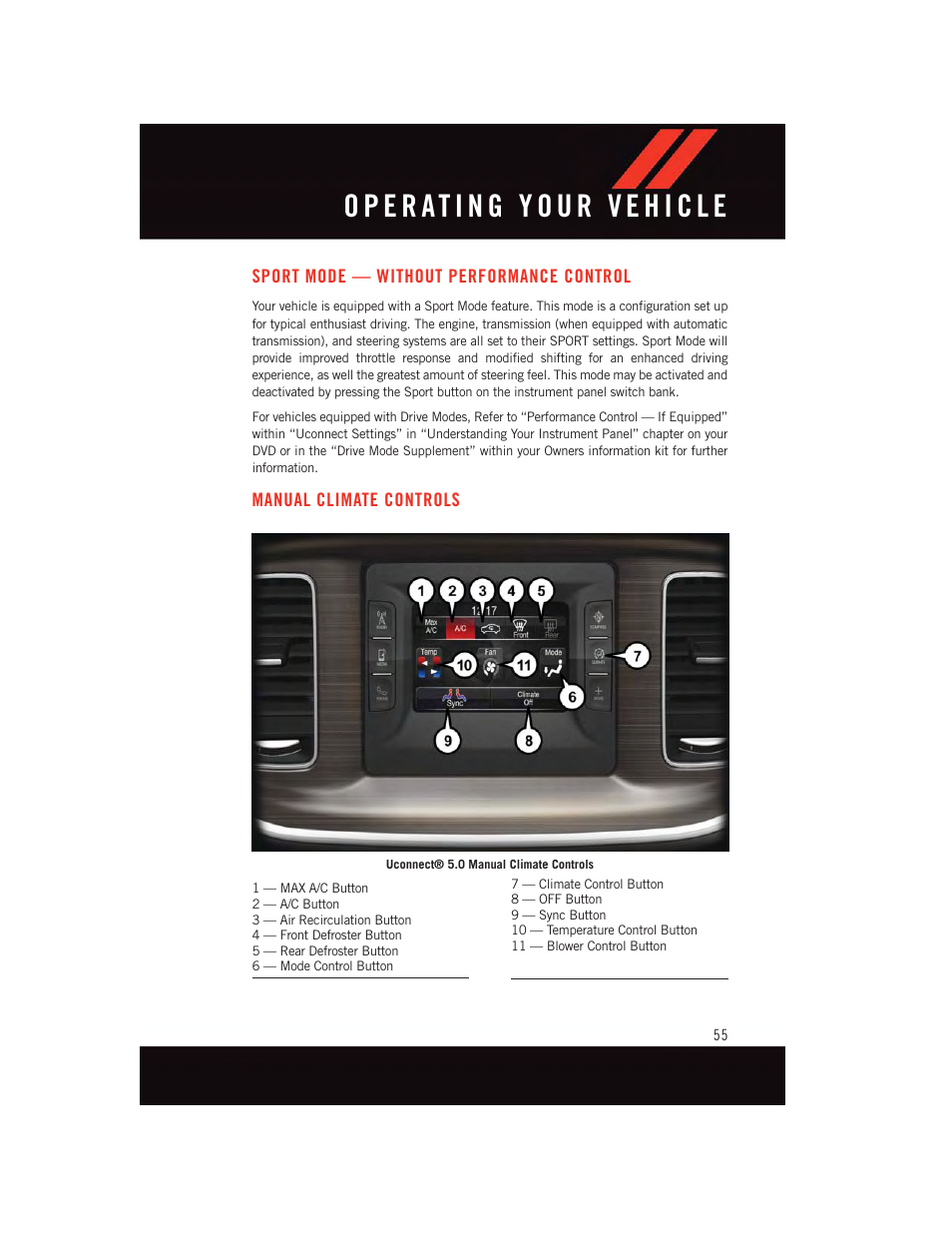 Sport mode — without performance control, Manual climate controls, Sport mode — without performance | Control | Dodge 2015 Charger-SRT - User Guide User Manual | Page 57 / 244