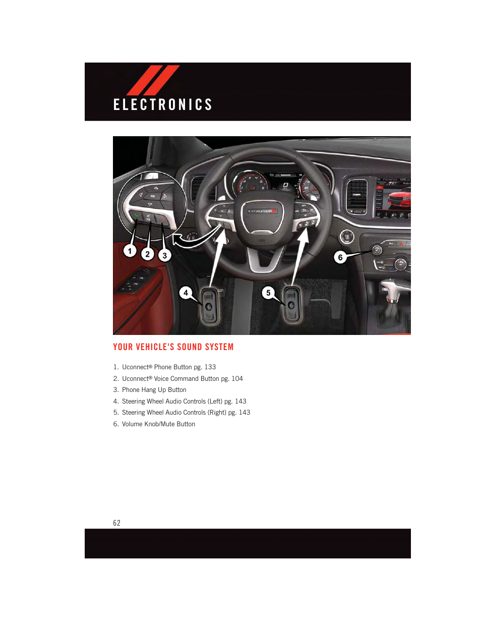 Electronics, Your vehicle's sound system, Identifying your radio | Dodge 2015 Charger-SRT - User Guide User Manual | Page 64 / 244